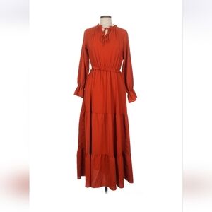 Tiered Long-Sleeve Maxi Dress in Rust
